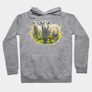 sheep in a field of flowers Hoodie